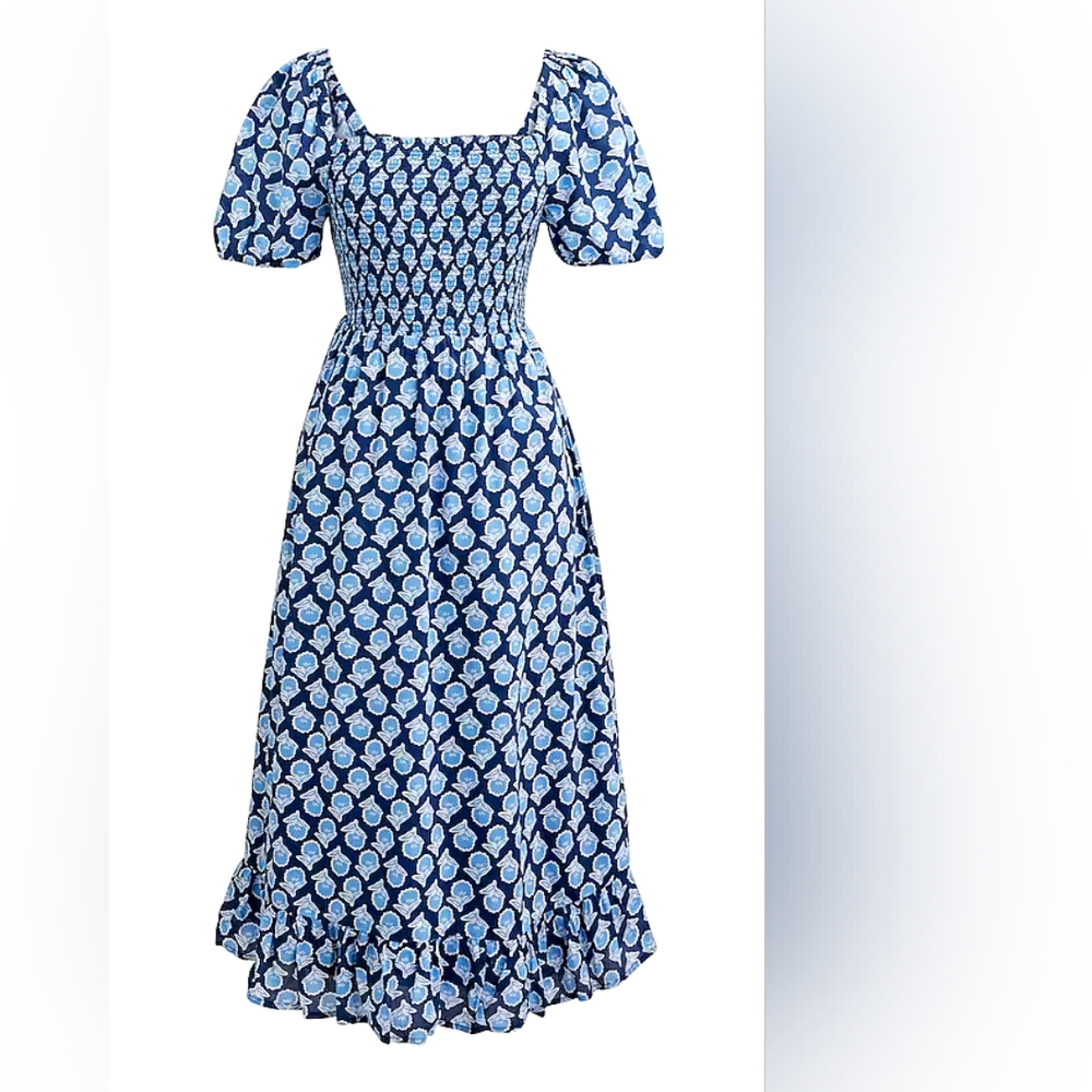 J. Crew Factory Women's Smocked Midi Dress With Puff Sleeves